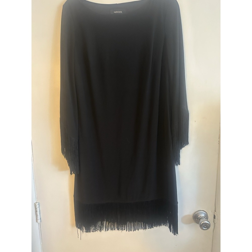 R&M Richards Womens‎ Black Popover Cape Fringe Sheath Dress Size 10 Made in USA